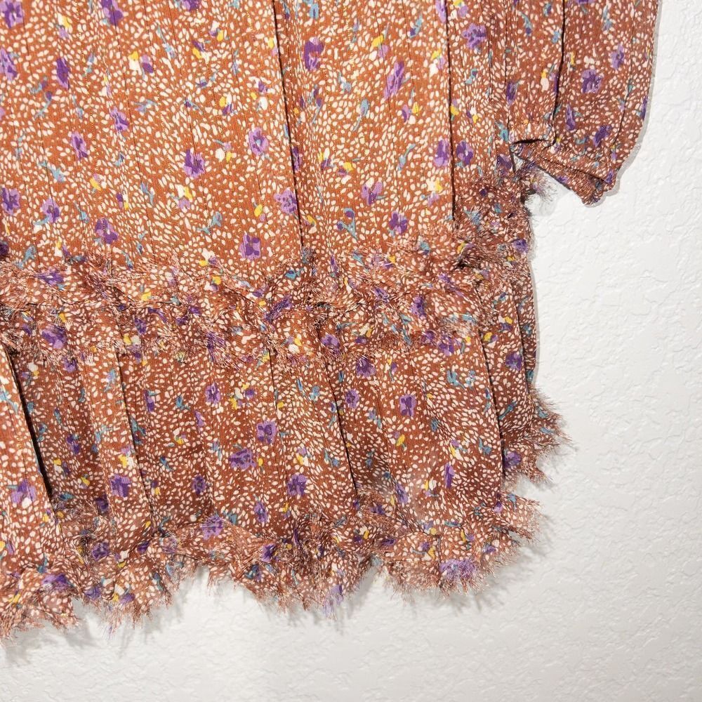 New BaeVely Brown Printed Ruffle Mini Dress Size Large - Picture 4 of 9